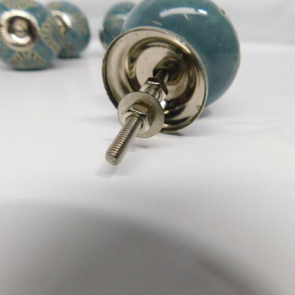 Casa Decor Ceramic DRAWER PULL KNOBS CABINET Blue Silver Handmade India-Set of 8 - Picture 3 of 5